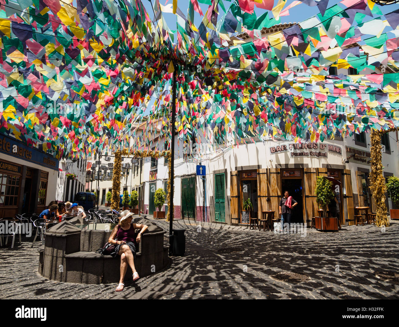 The decorated Largo do Poco square at Camara de Lobos on the Portuguese island of Madeira Stock Photo