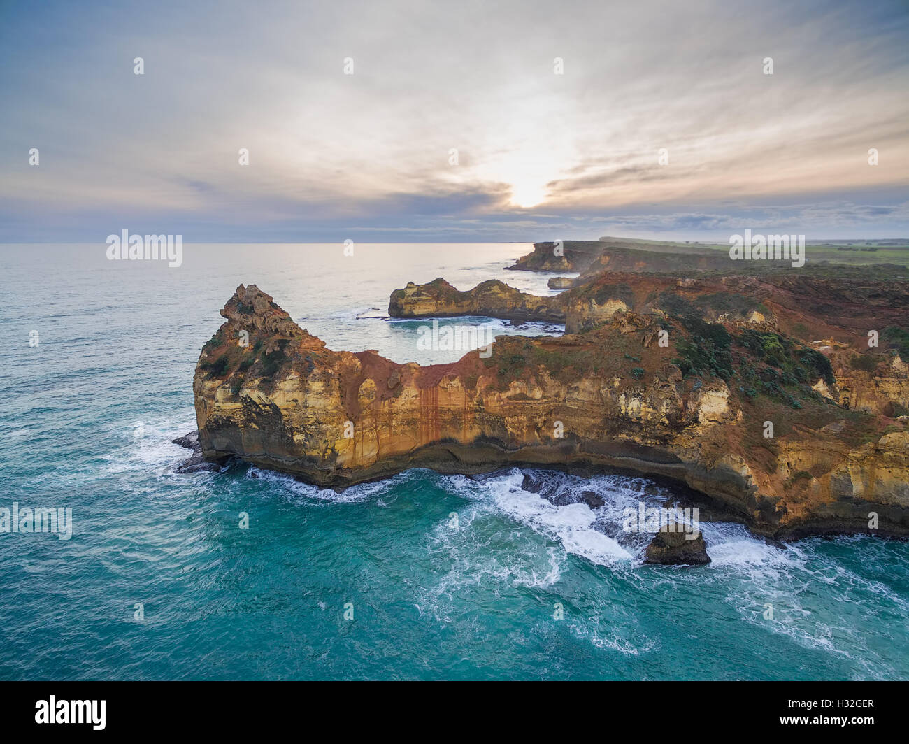 Aerial view of rugged coastline near Childers Cove, Great Ocean Road