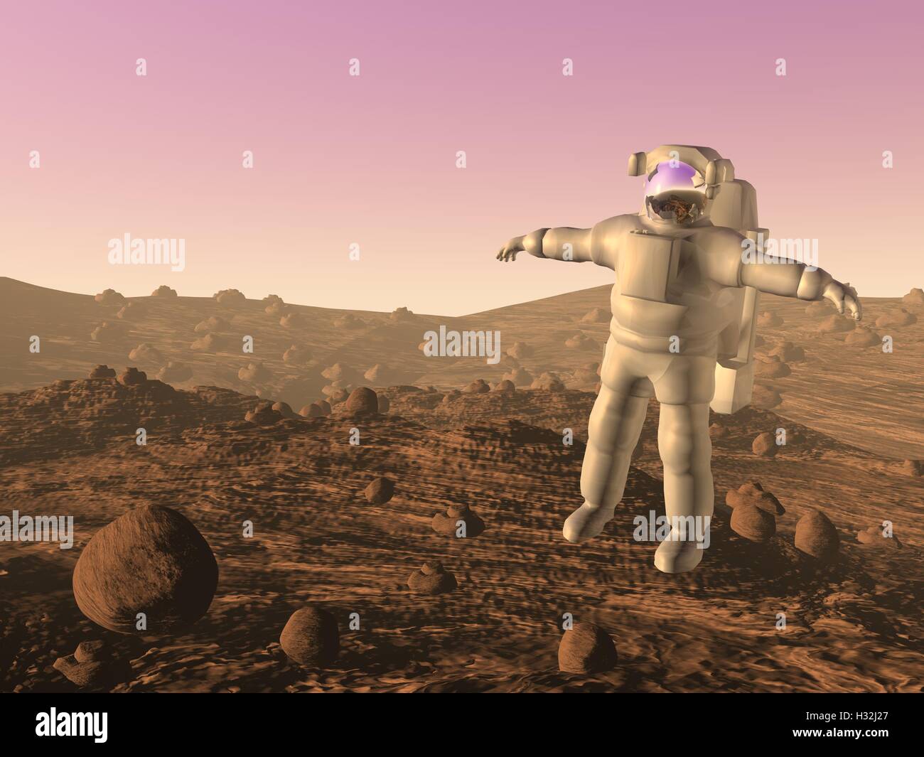 Astronaut on mars - 3D render Stock Photo