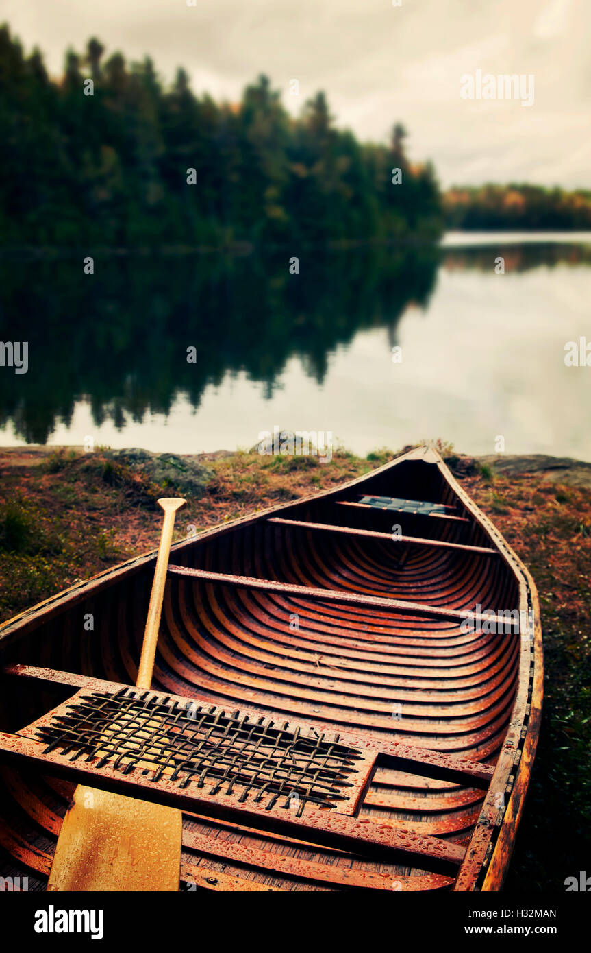 Canoe and Paddle, Lake Sherborne, Algonquin Highlands, Ontario, Canada