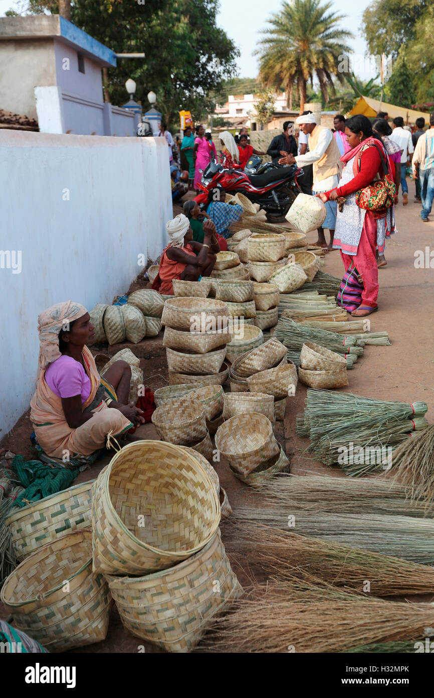 Bamboo Articles for Sell, Tribal Market, Jagdalpur, Bastar District, Chattisgadh, India Stock Photo