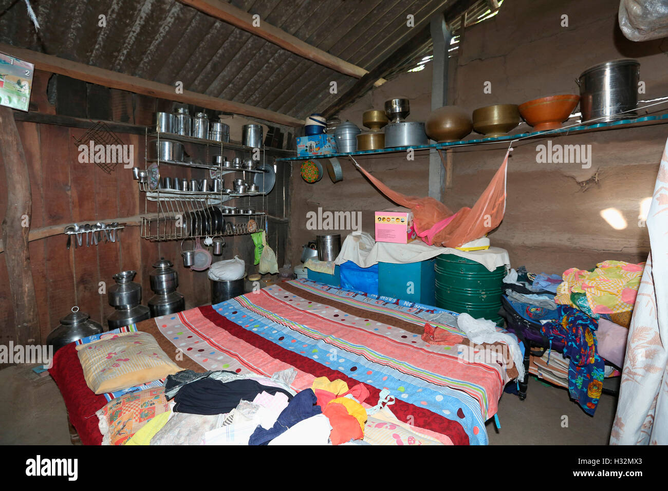 Tribal house interior, BARODIA TRIBE, Gujrat, India Stock Photo