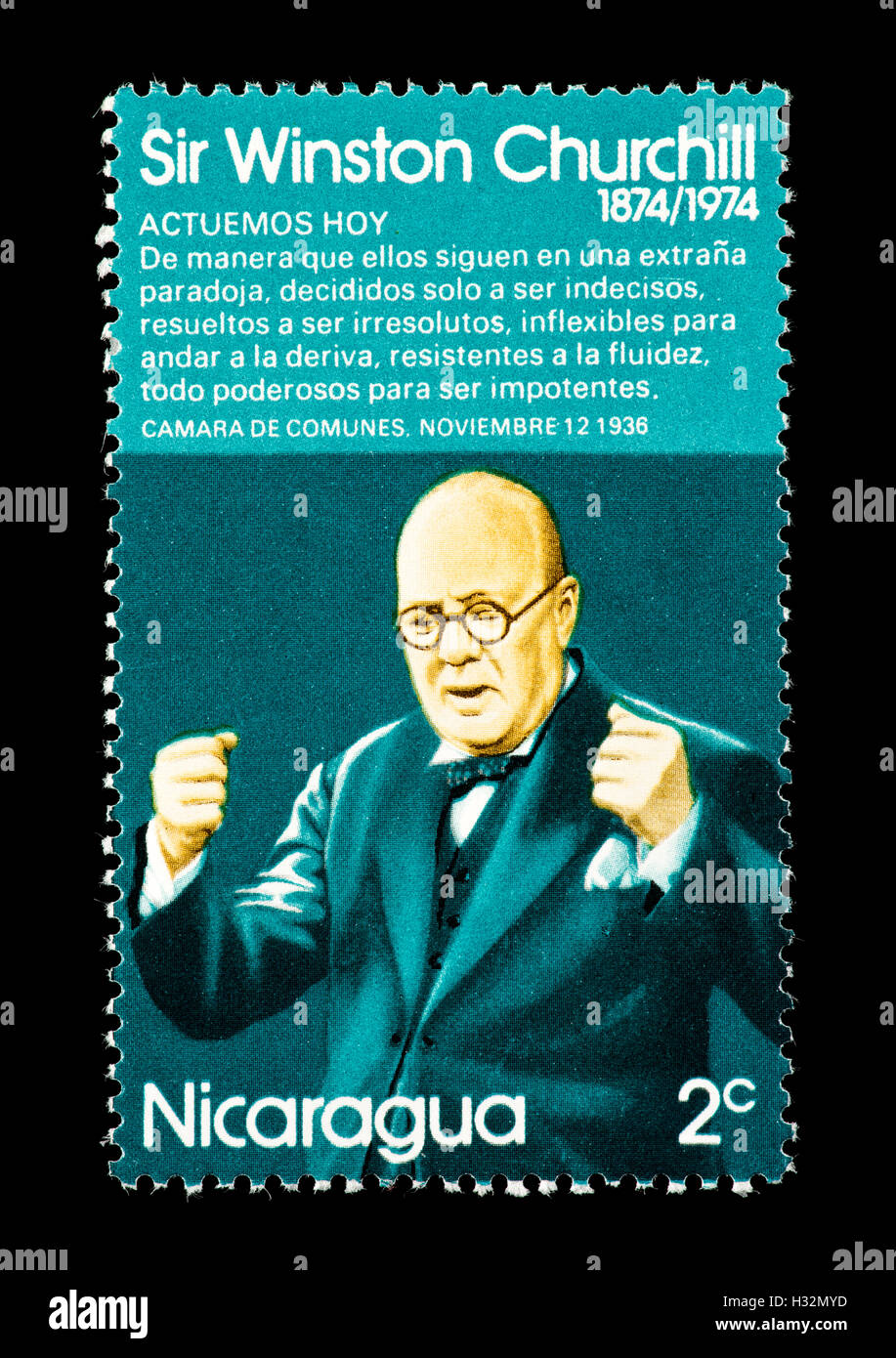 Postage stamp from Nicaragua depicting Sir Winston Churchill. Stock Photo