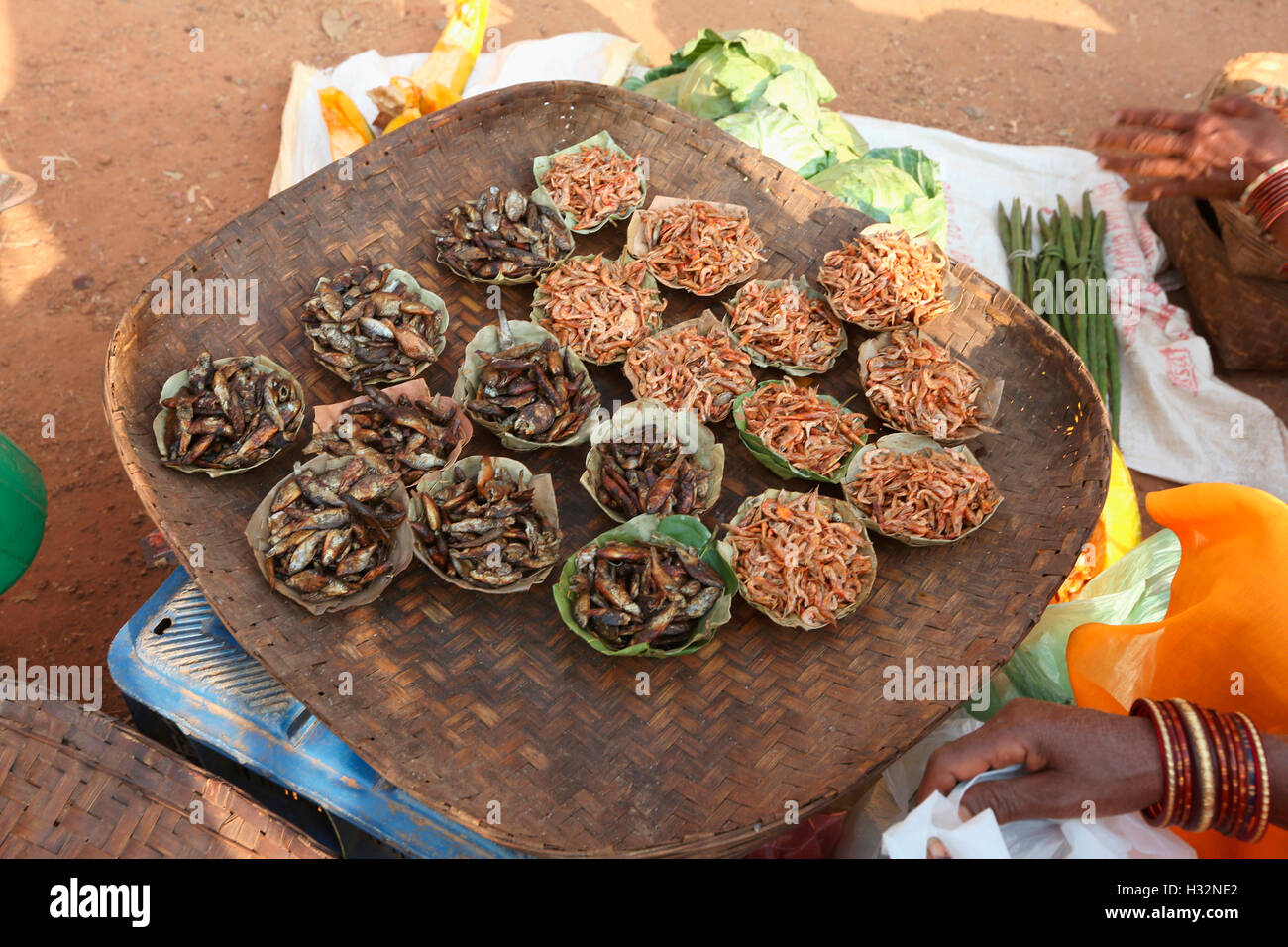 Dry Fish for sell, Tribal Market, Jagdalpur, Bastar District, Chattisgadh, India Stock Photo
