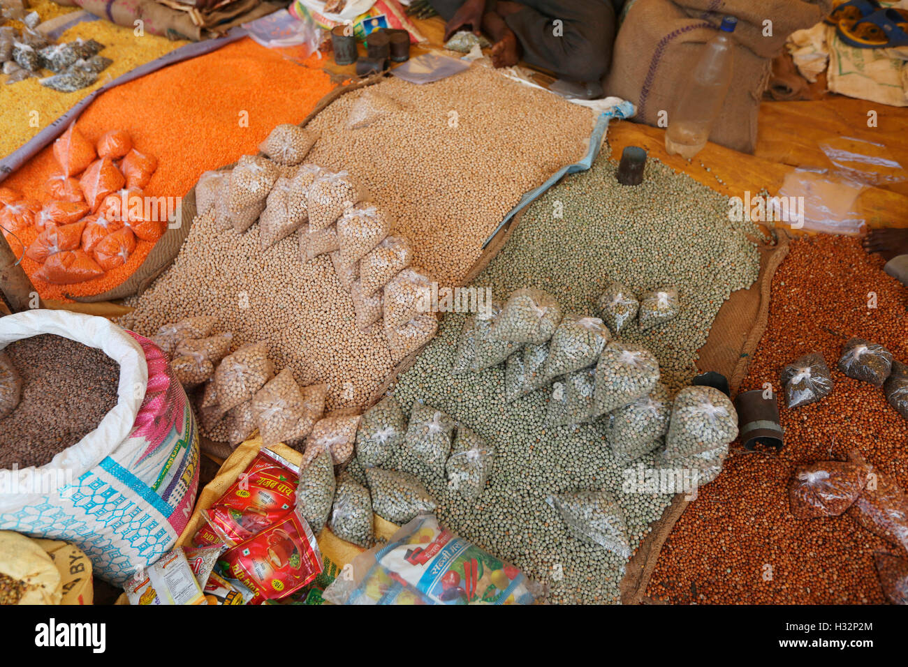 Grains for Sell, Tribal Market, Jagdalpur, Bastar District, Chattisgadh, India Stock Photo