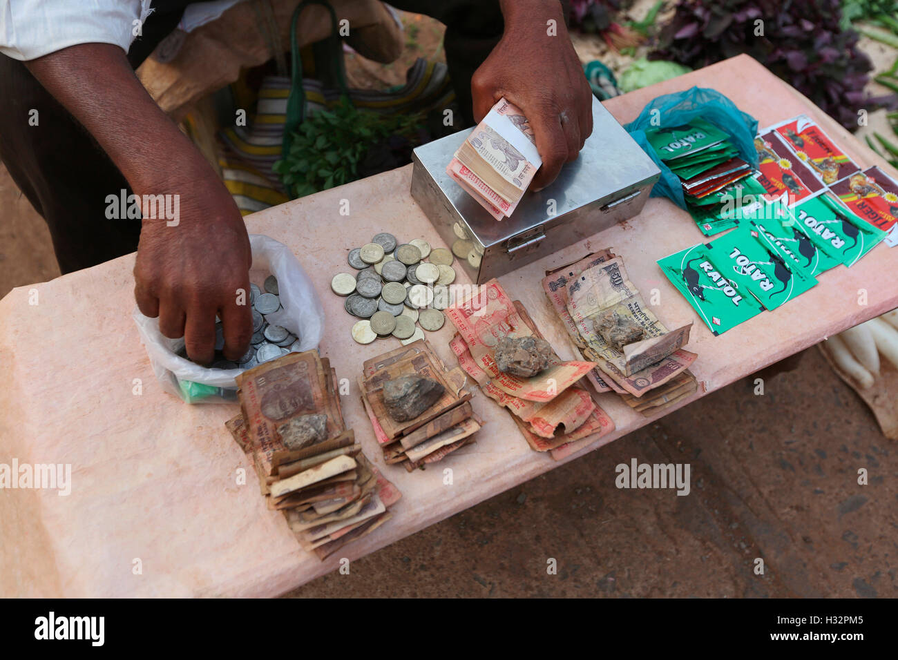 Money Exchanger, Tribal Market, Jagdalpur, Bastar District, Chattisgadh, India Stock Photo