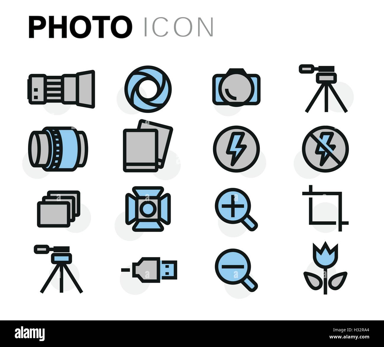 Vector flat line photo icons set on white background Stock Vector Image ...