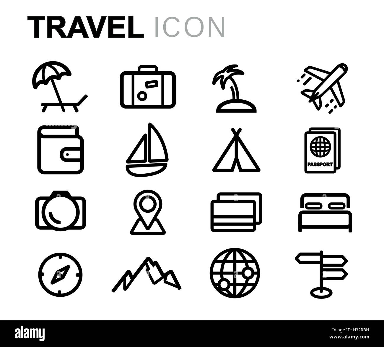 Vector black line travel icons set on white background Stock Vector ...