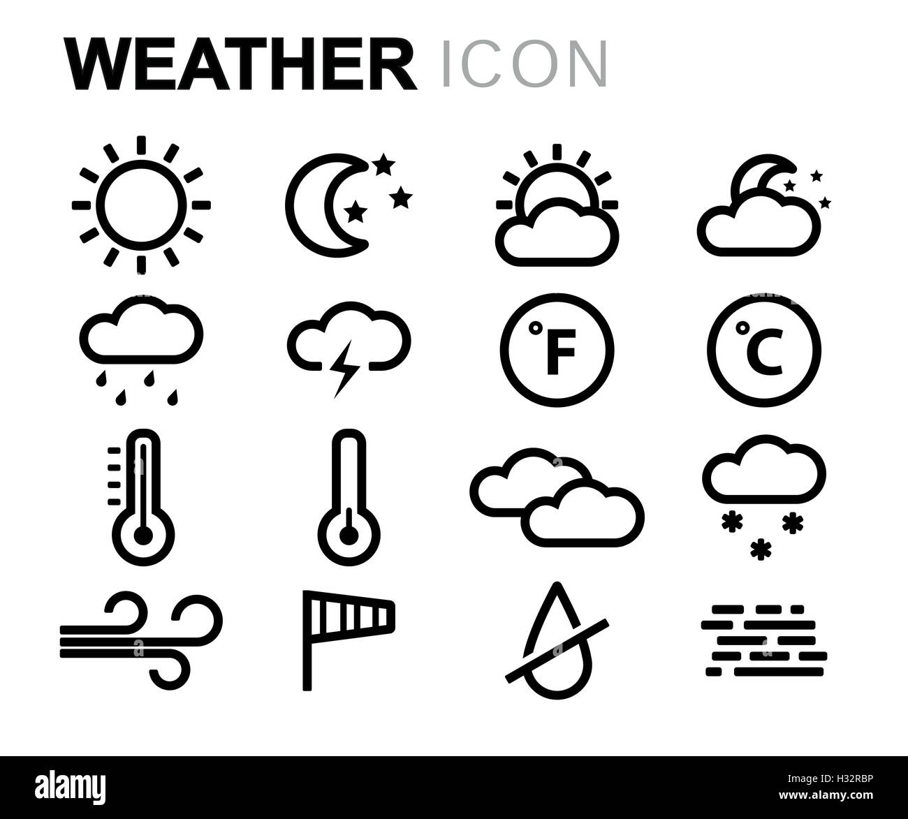 Vector black line weather icons set on white background Stock Vector ...