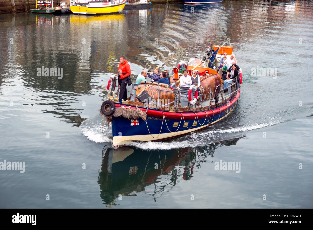 The old Whitby Lifeboat 'Mary Ann Hepworth' inbound on a  pleasure trip  in Whitby harbour Stock Photo