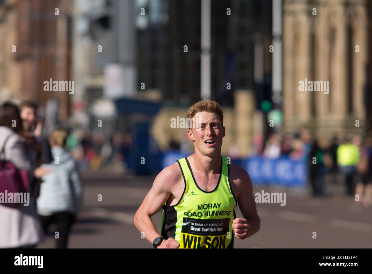 Runners on 10k and half Marathon during Great Scottish run in Glasgow city centre in Scotland. Stock Photo