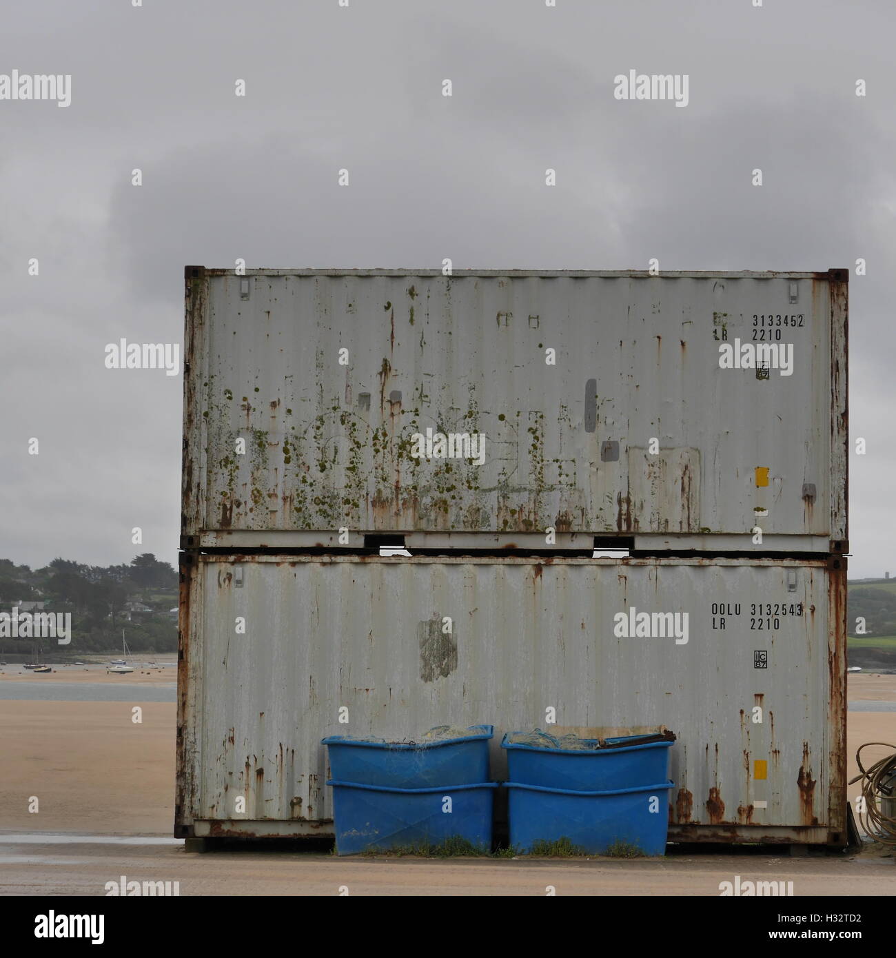 Shipping containers, quayside, Padstow, Cornwall Stock Photo Alamy