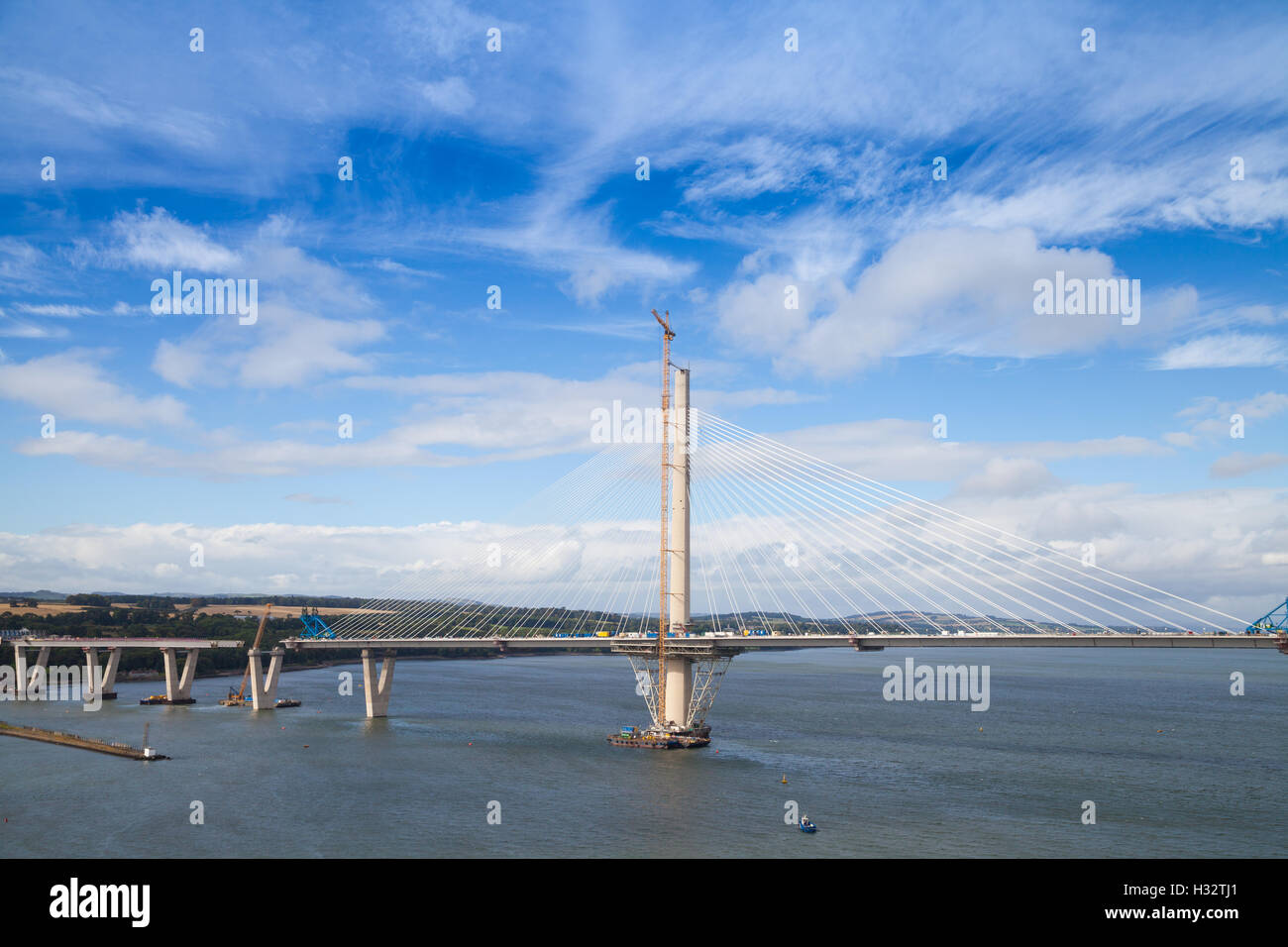 Building of the new Queensferry Crossing over the Firth of Forth, Scotland. Stock Photo