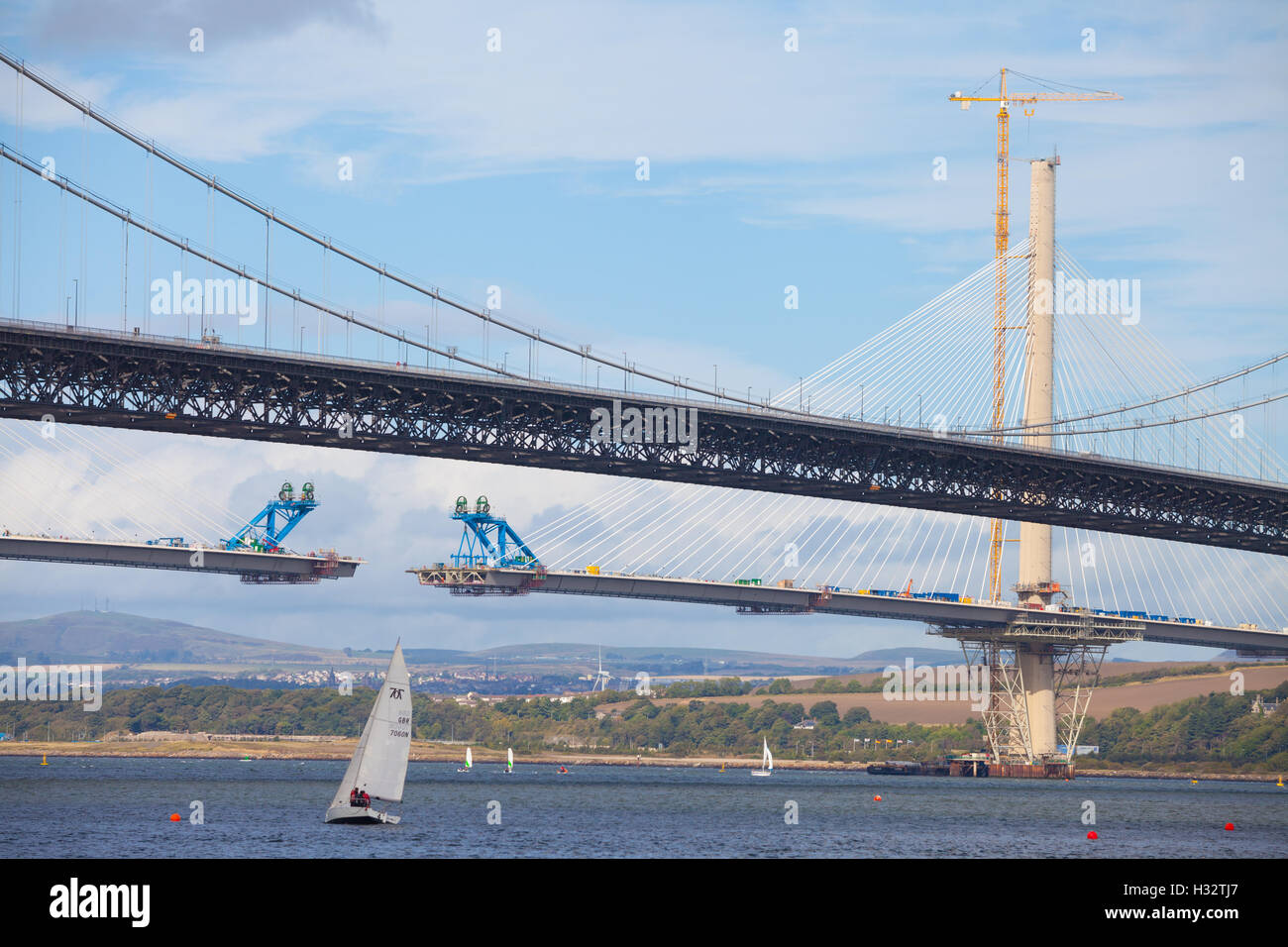 Building of the new Queensferry Crossing over the Firth of Forth, Scotland. Stock Photo