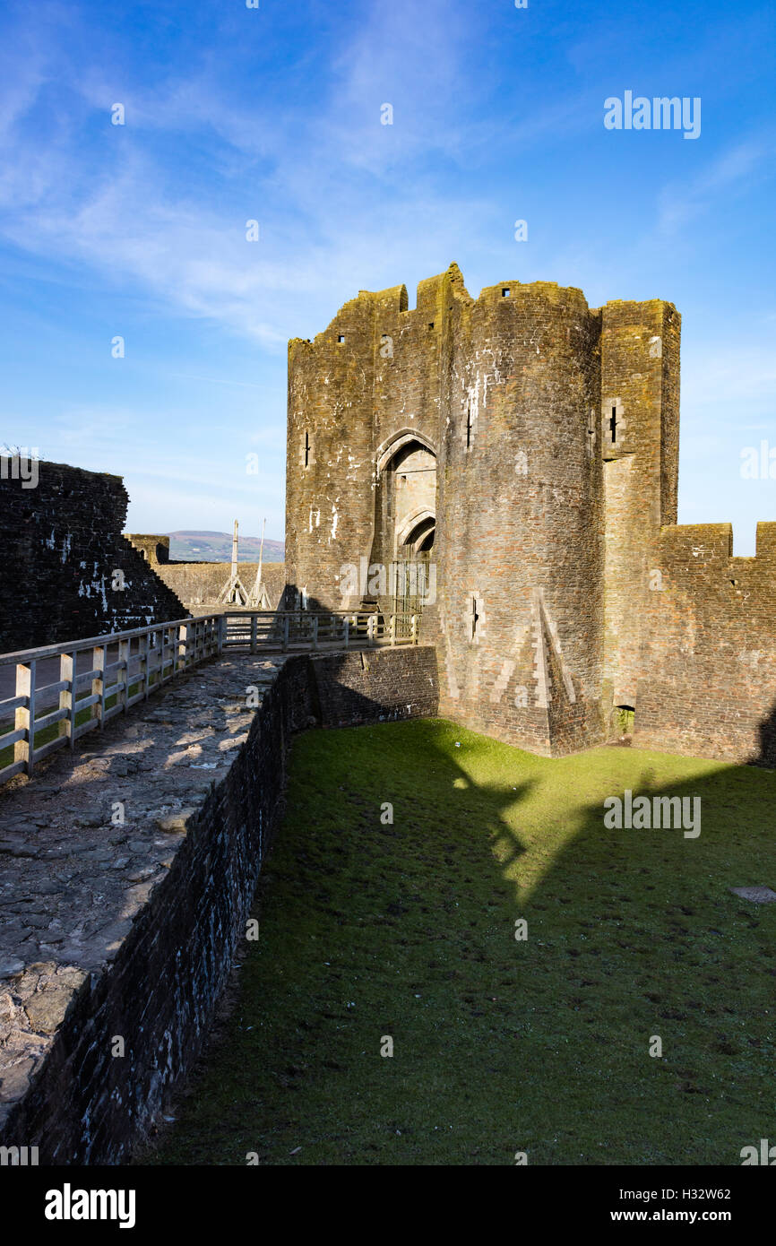 Castle Gatehouse entrance, Caerphilly, Wales, UK Stock Photo Alamy