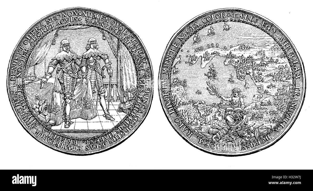 XVII century, silver medal of Frederick William, Elector of Brandenburg Stock Photo