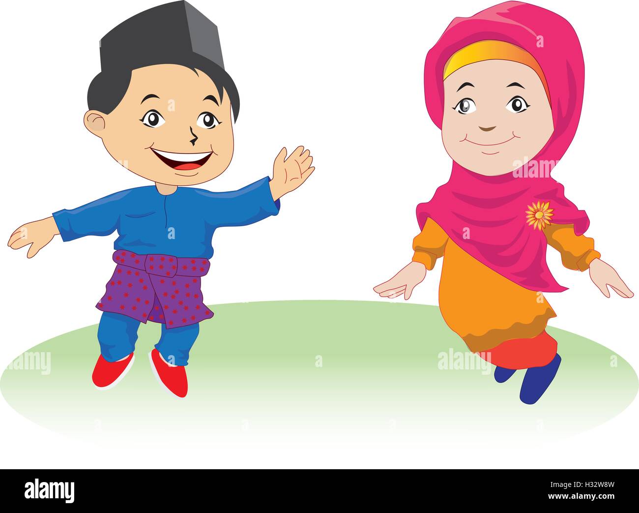 Melayu children in Patani -02, cartoon Stock Vector