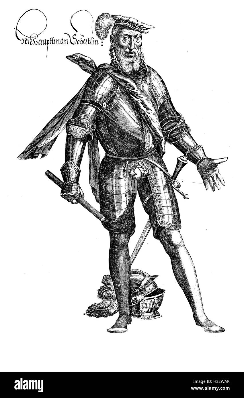 Vintage engraving portrait of Sebastian Schertlin von Burtenbach (1495-1577) served the Swabian League in the peasant war in XVI century Stock Photo