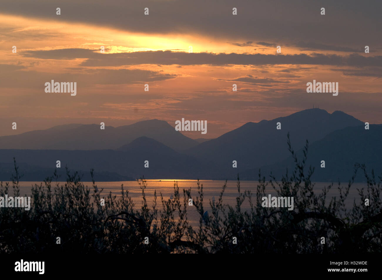 Sonnenuntergang, Abendstimmung, Gardasee Stock Photo