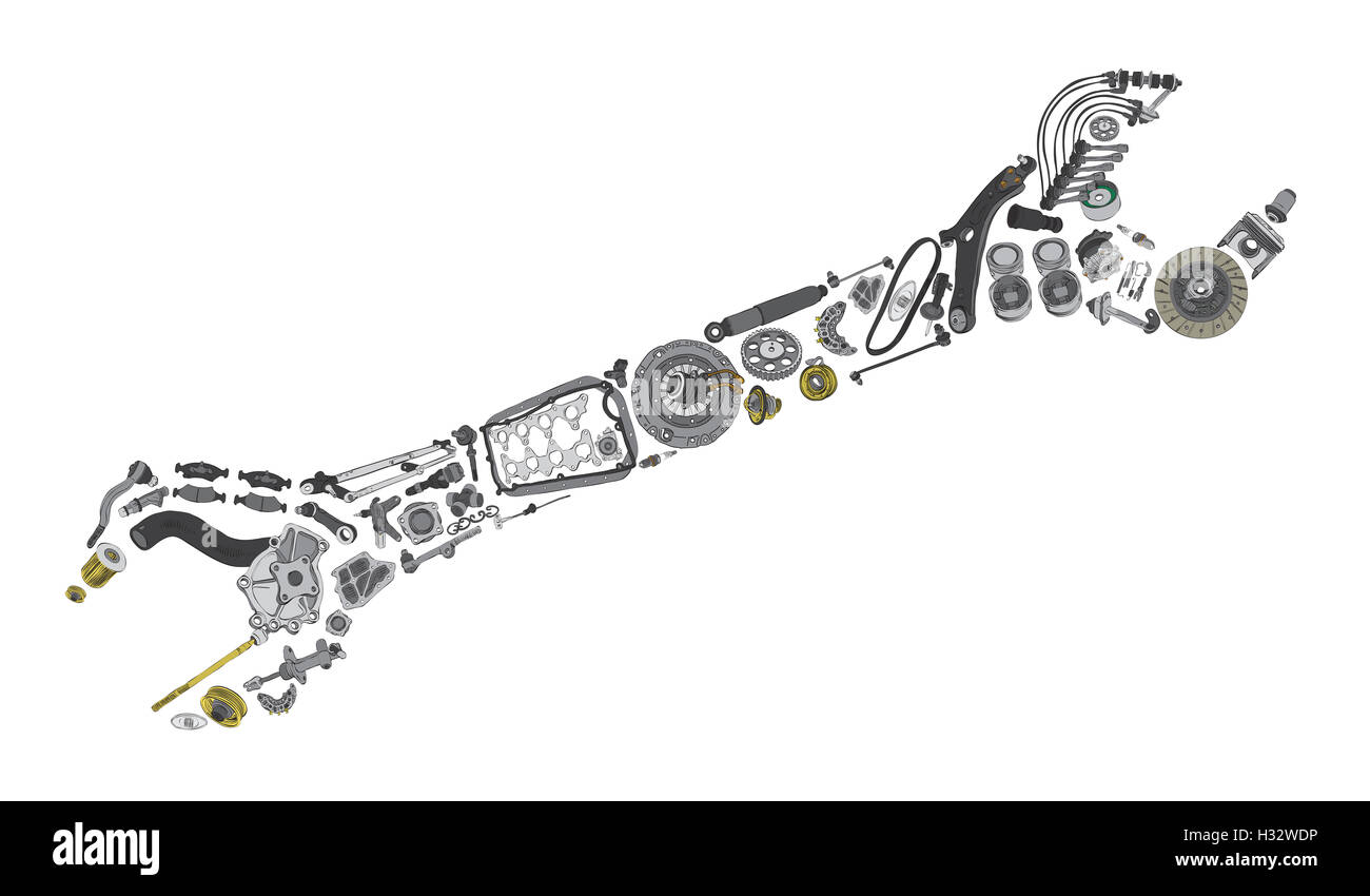 Auto spare parts items in wrench Stock Photo Alamy