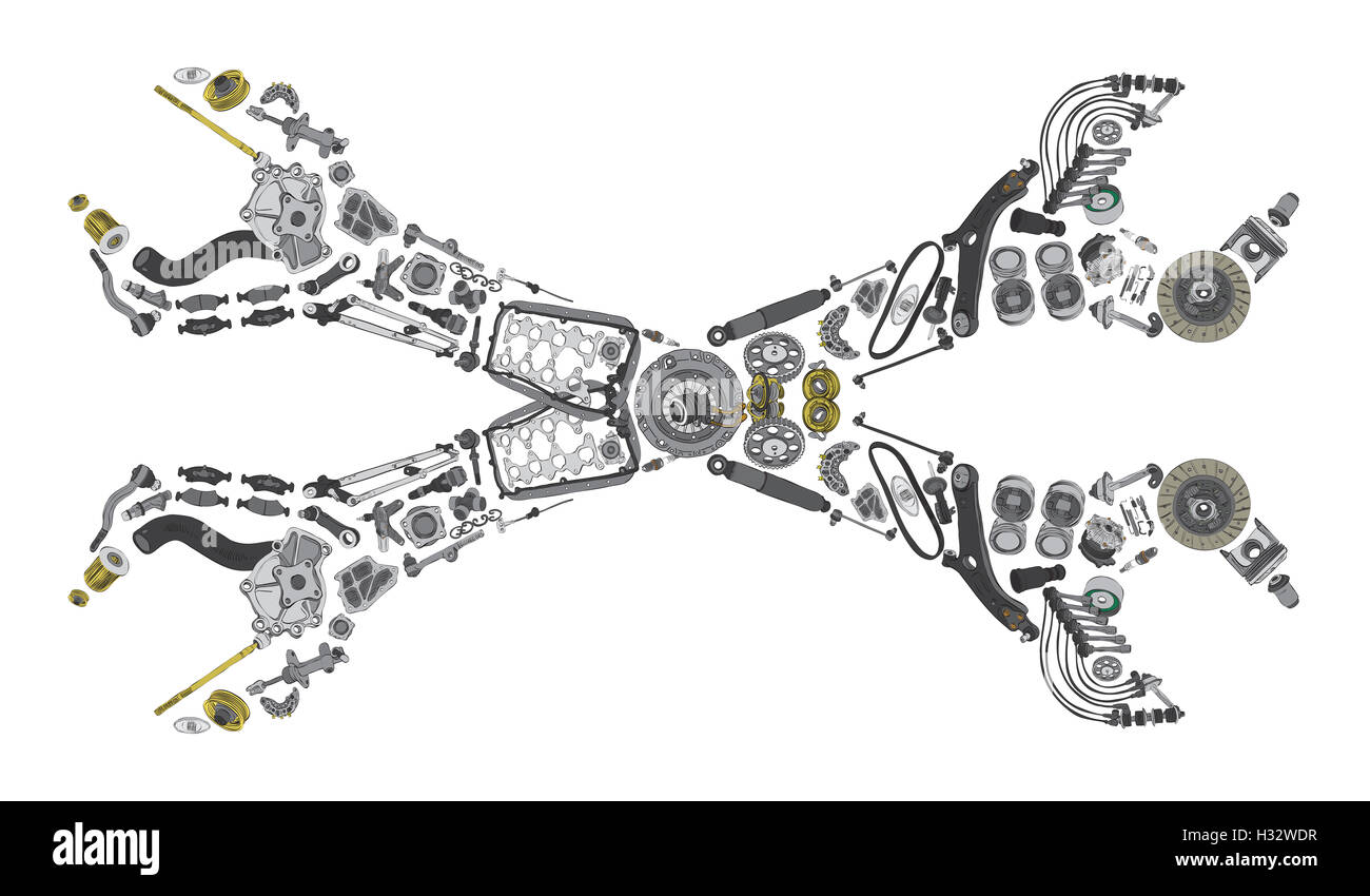 Auto spare parts items in wrench Stock Photo Alamy