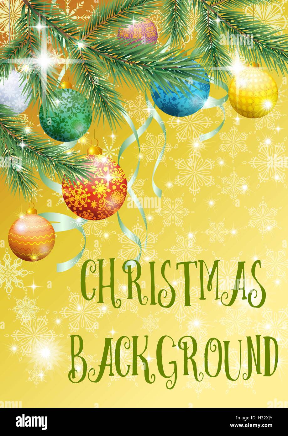 Christmas Background with Fir and Balls Stock Vector Image & Art - Alamy