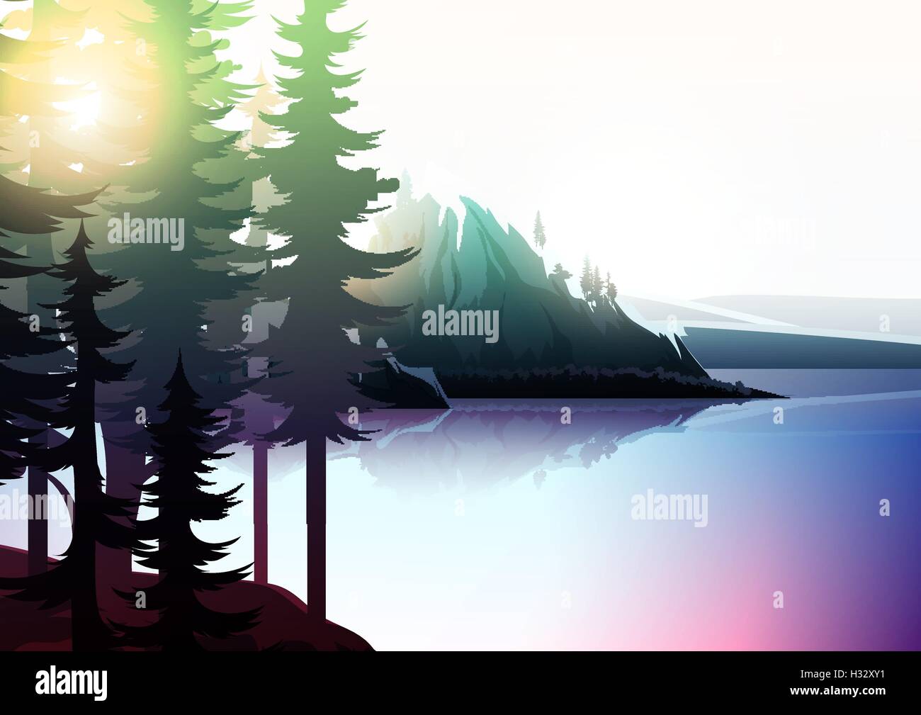 Nature landscape, mountain forest and lake Stock Vector Image & Art - Alamy