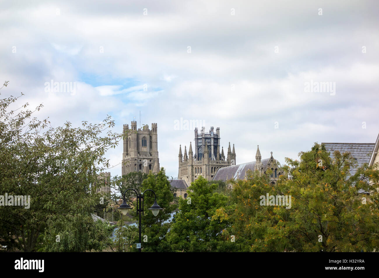 Ely cathedral towers over trees Ely Cambridgeshire England Stock Photo ...