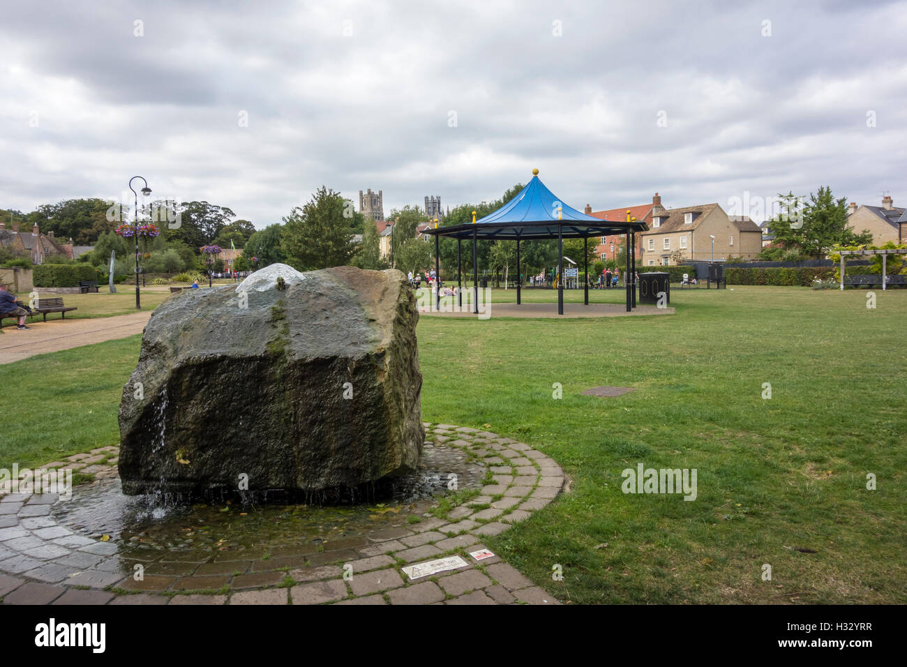 Ornamental water fountain in Jubilee Gardens Ely city Cambridgeshire