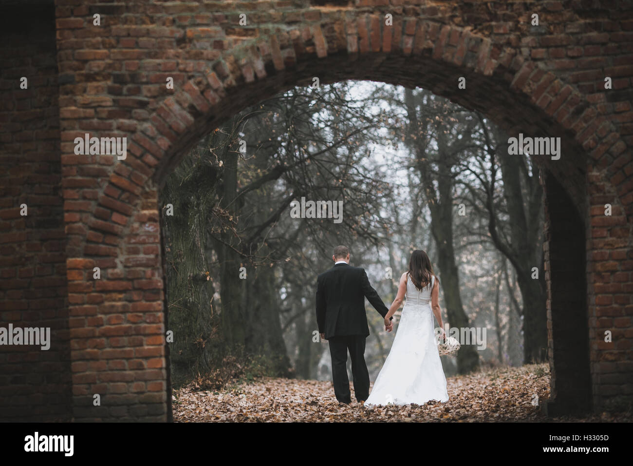 happy bride and groom walking Stock Photo - Alamy