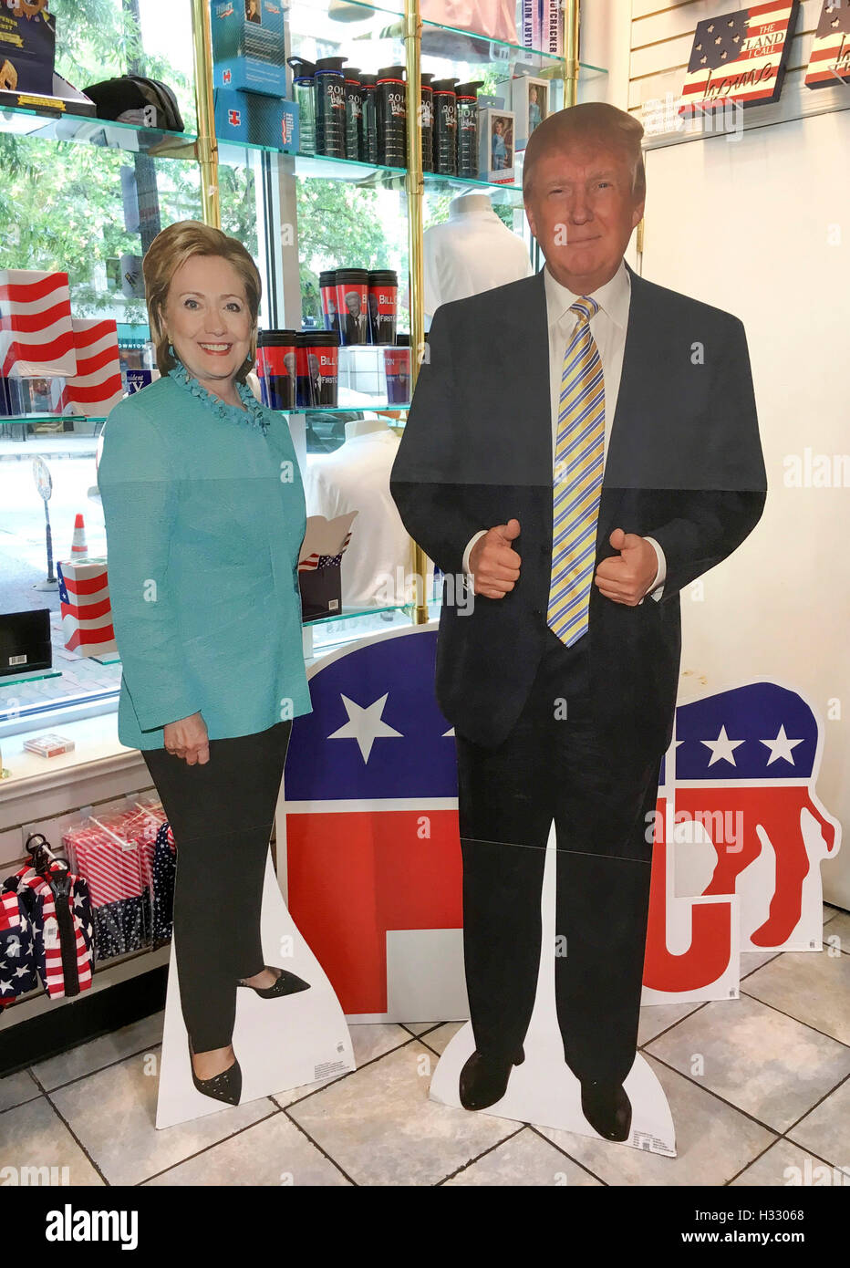 Effigies of Hillary Clinton and Donald Trump on different items during the american presidential campaign, USA Stock Photo