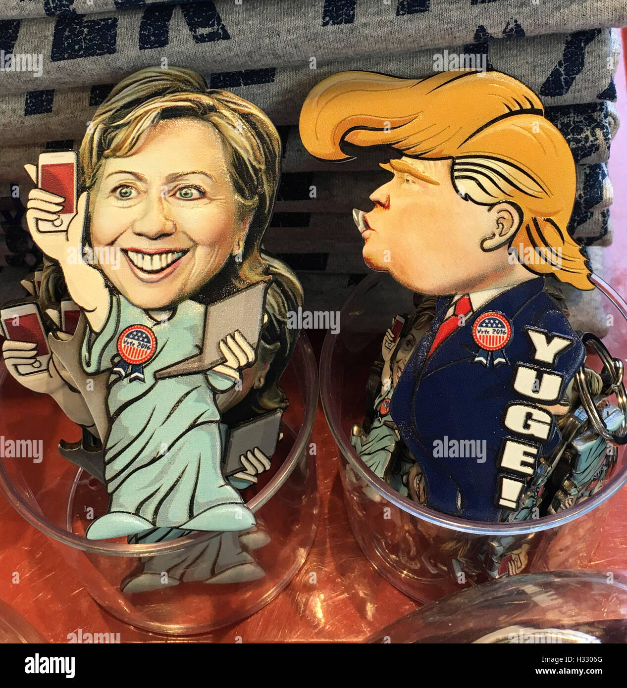 Effigies of Hillary Clinton and Donald Trump on different items during the american presidential campaign, USA Stock Photo