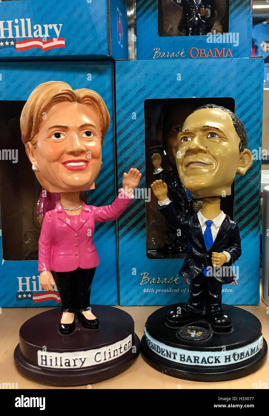 Effigies of Hillary Clinton and Barak Obama on different items during the american presidential campaign, USA Stock Photo