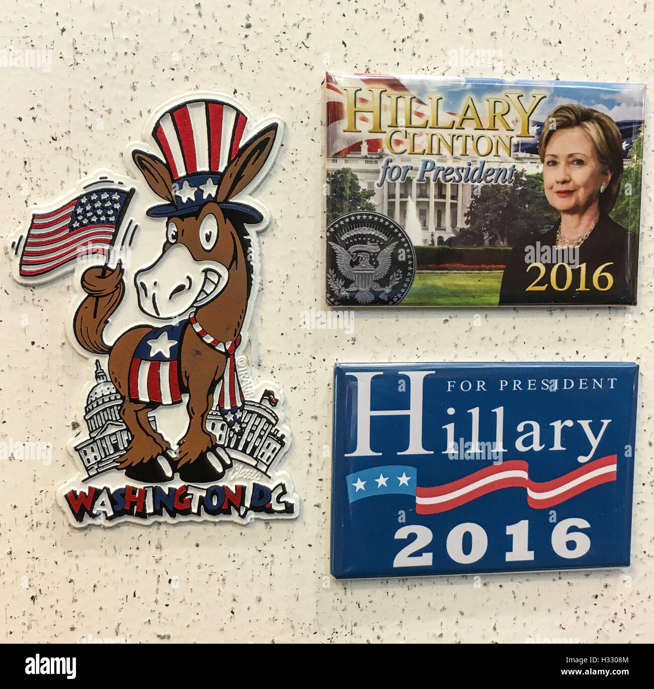 Effigy of Hillary Clinton on different items during the american presidential campaign, USA Stock Photo