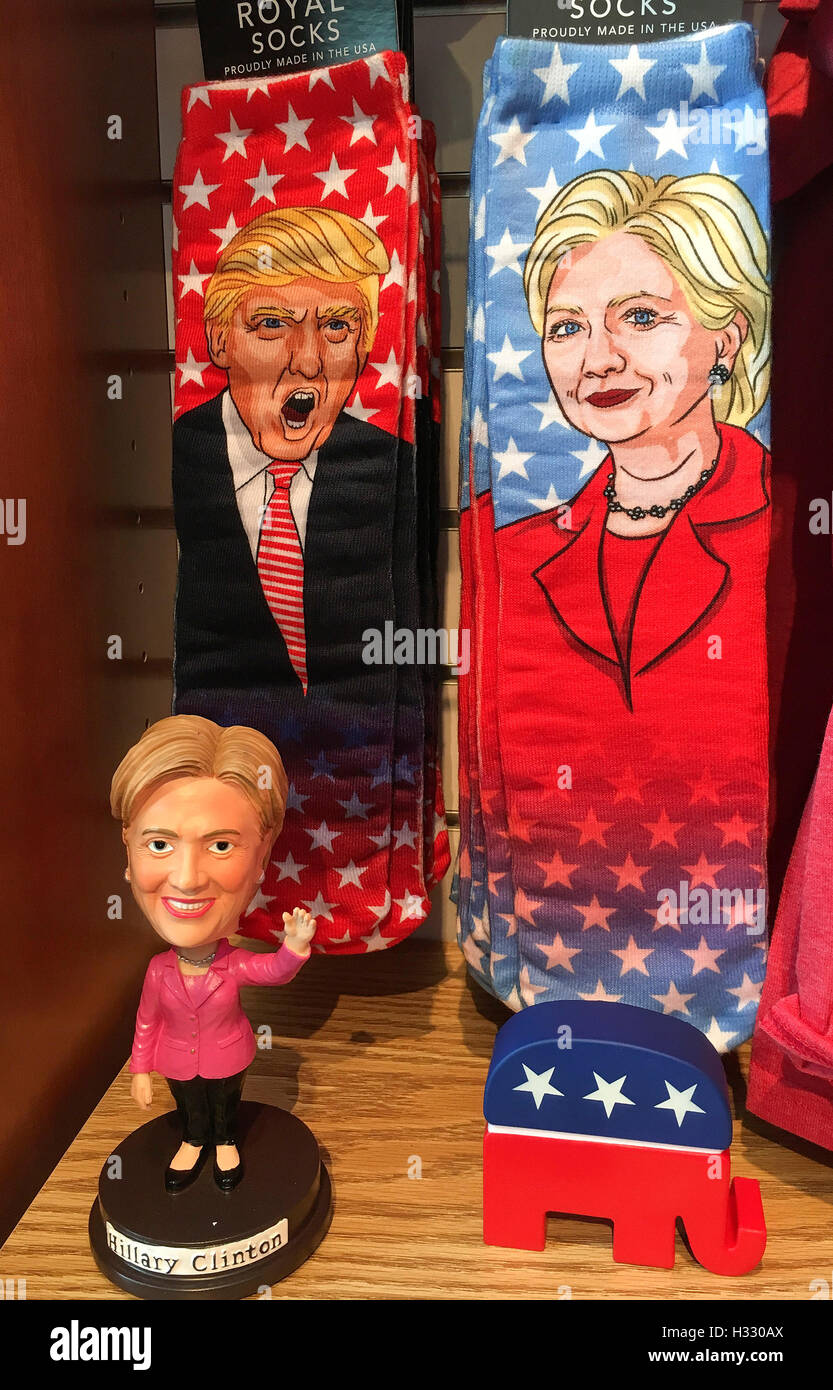 Effigies of Hillary Clinton and Donald Trump on different items during the american presidential campaign, USA Stock Photo