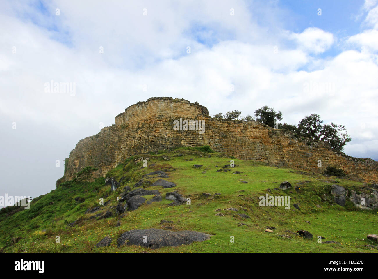 Pre inca ruin Kuelap high up in the north peruvian mountains near Chachapoyas. It was built to be a fortress. Stock Photo