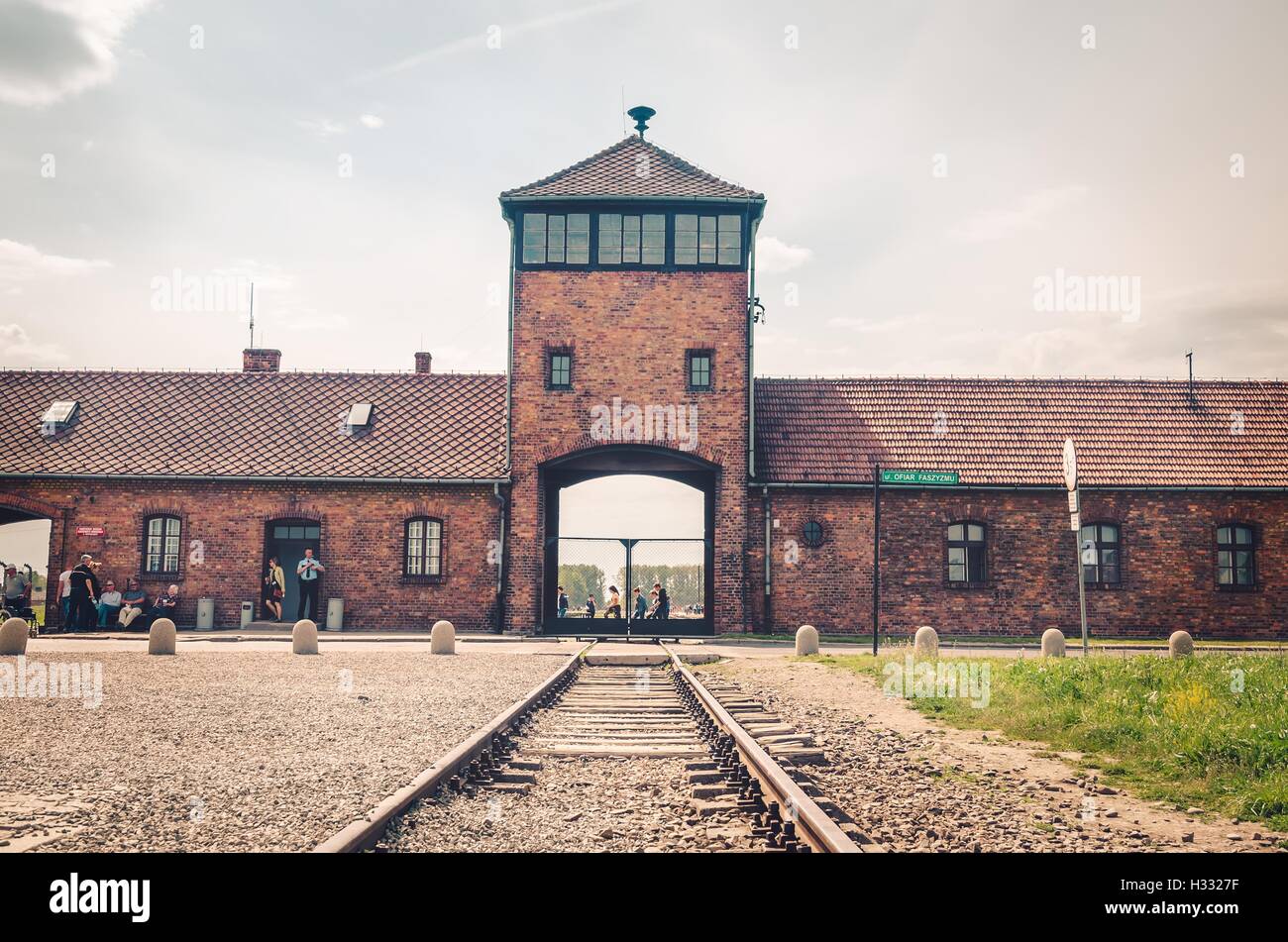 Main gate in concentration camp Auschwitz Birkenau in Brzezinka Stock ...