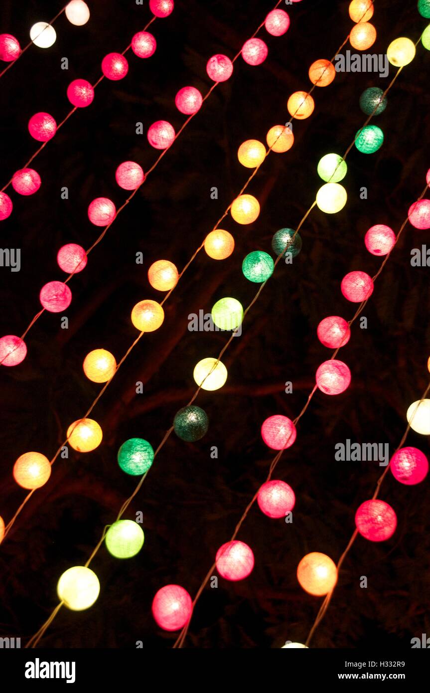 Colored lights used as decoration for the Loy Krathong Festival, Chiang Mai, Thailand Stock Photo