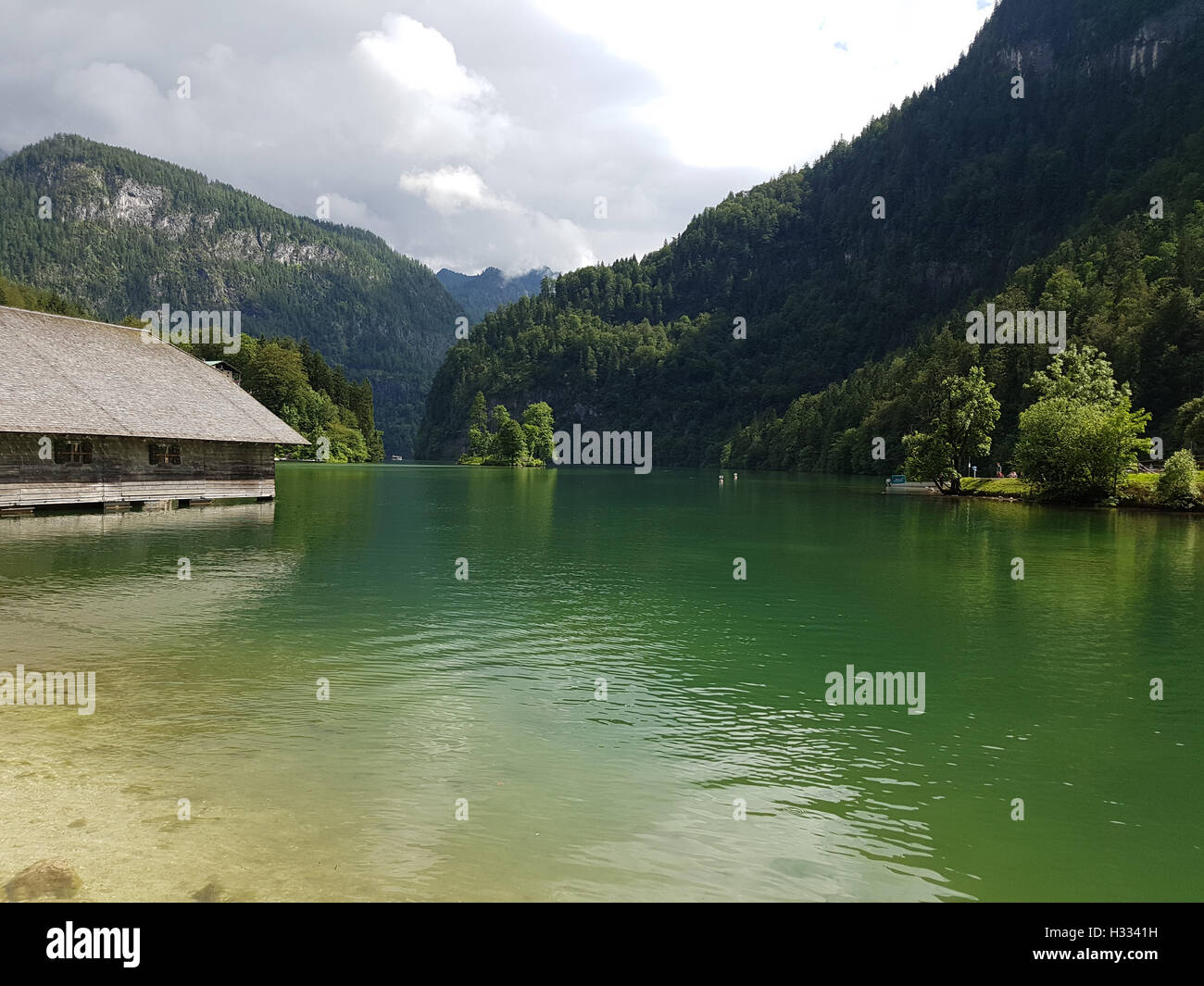Bootshaeuser, Bootshallen, Koenigssee Stock Photo