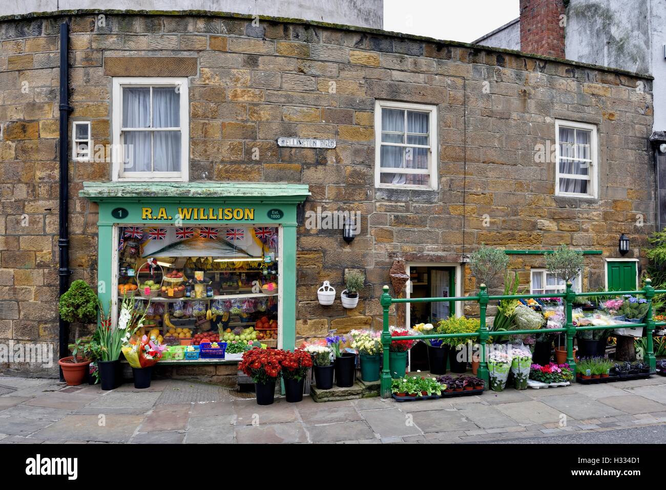 Traditional fruit vegetable and flower shop in Whitby North Yorkshire England UK Stock Photo