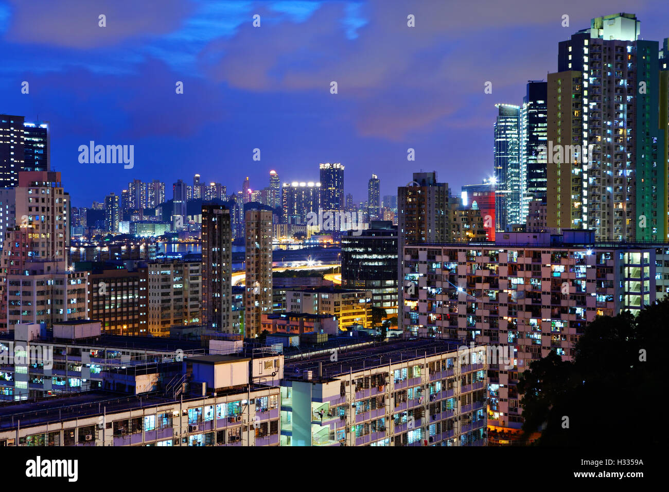 Hong Kong downtown at night Stock Photo - Alamy