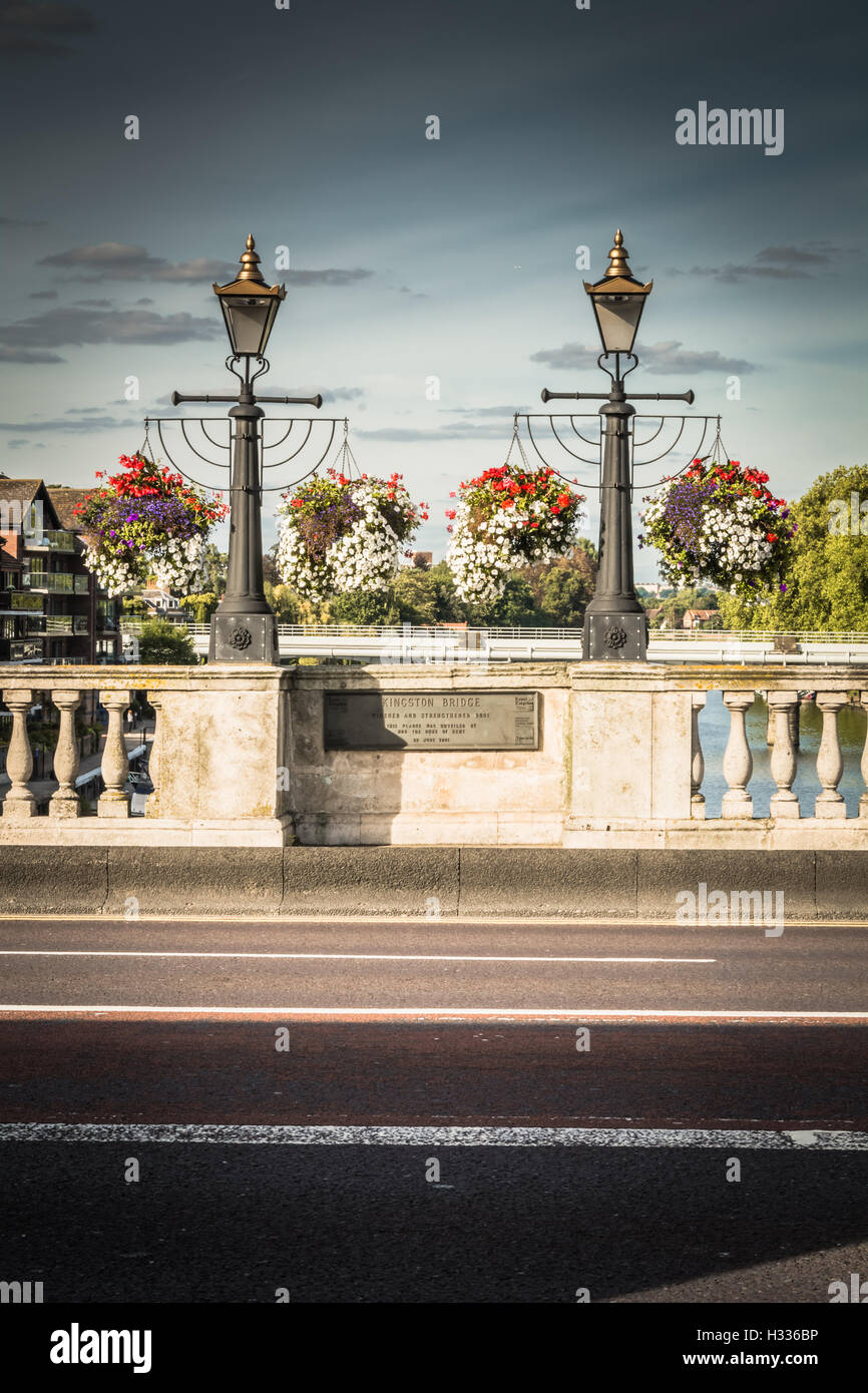 Hanging baskets on Kingston Bridge, KingstonUponThames, Surrey