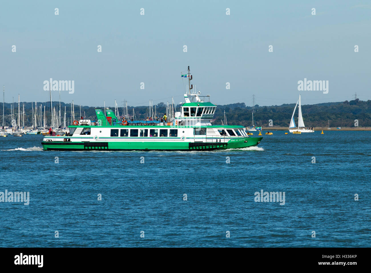 Spirit of Gosport ferry making the short crossing across Portsmouth harbor to Portsmouth itself Stock Photo