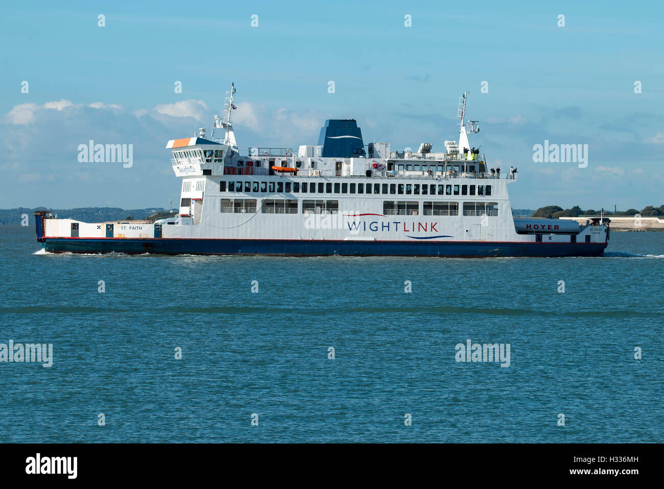 Wightlink car ferry St Faith arriving at Portsmouth from Fishbourne, Isle of Wight Stock Photo