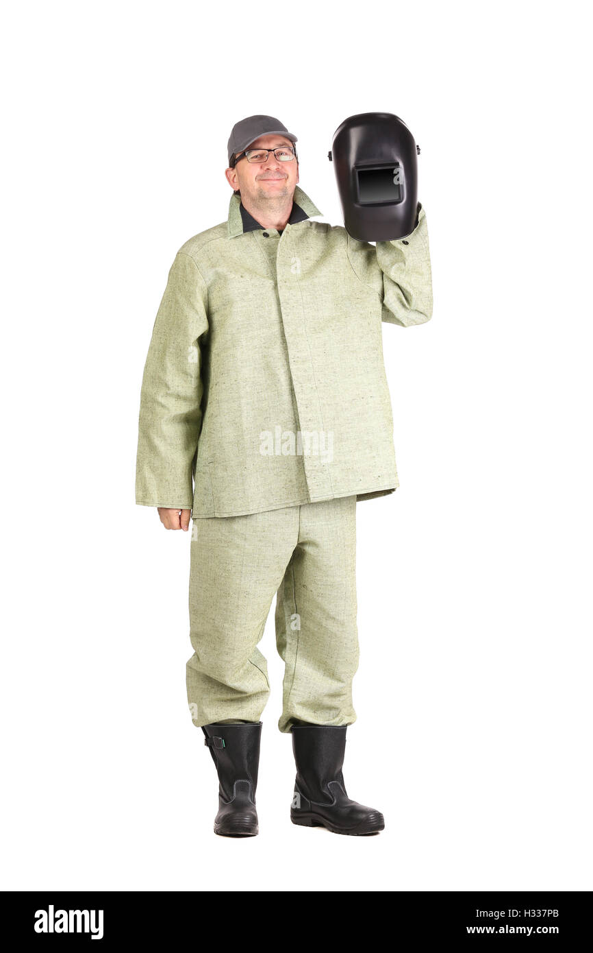 Welder with black mask Stock Photo - Alamy