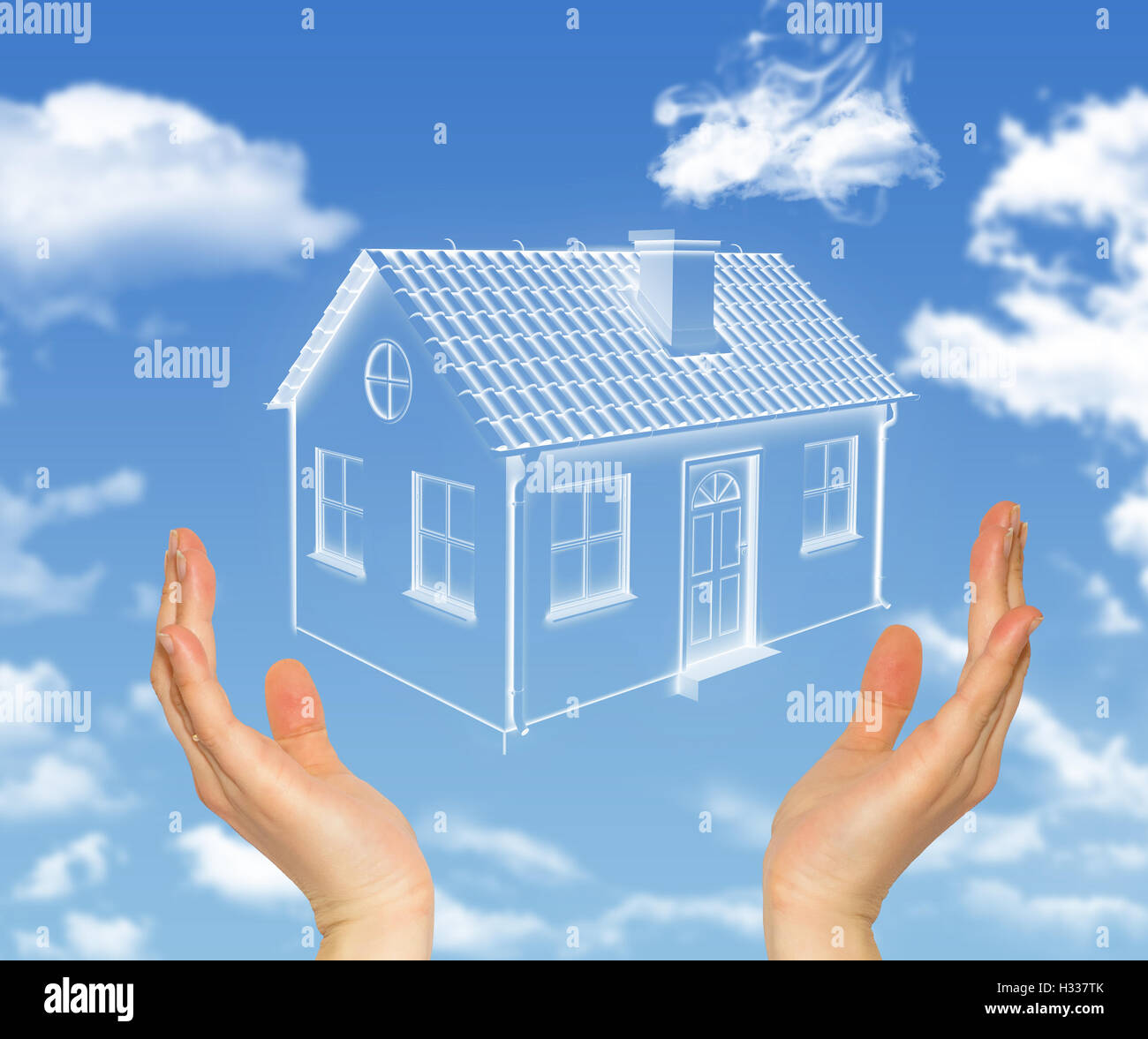 Hands hold house of clouds in the sky Stock Photo - Alamy
