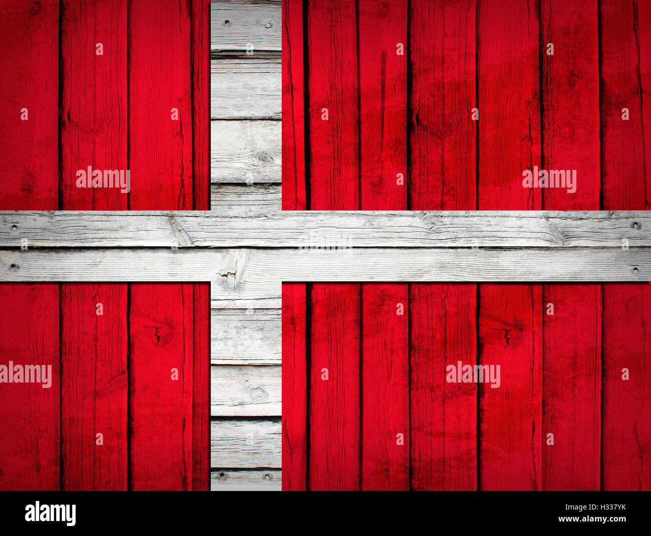 Danish flag painted on wooden boards Stock Photo - Alamy