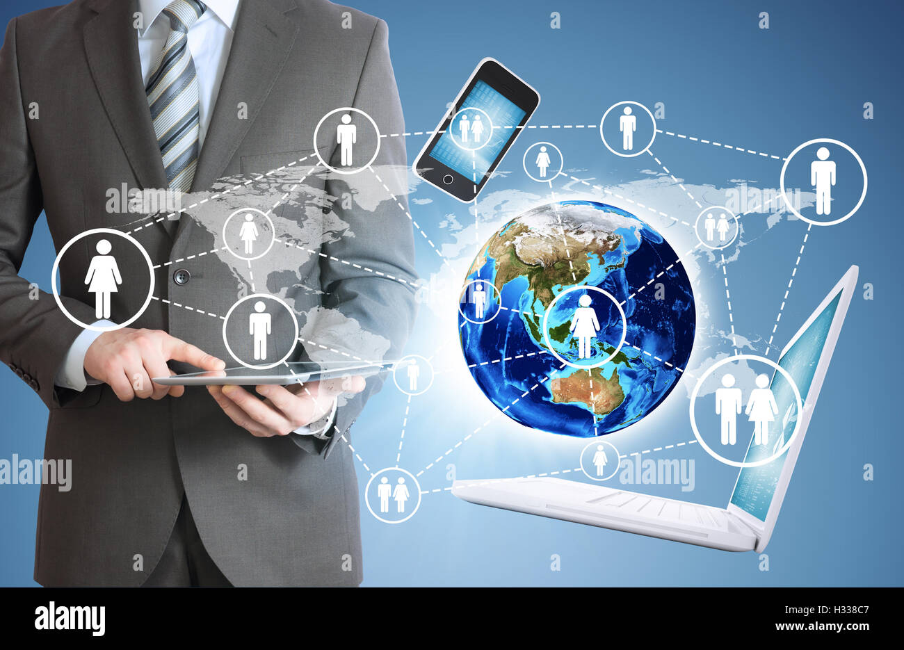Woman blue shirt holding laptop hi-res stock photography and images - Alamy