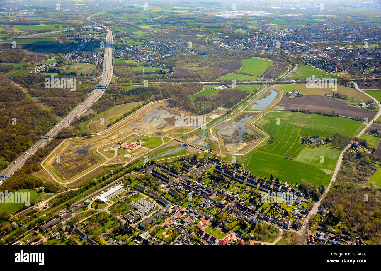Rainwater retention basin, river Emscher in the Mengede district, water management, Castrop-Rauxel, Ruhr district Stock Photo