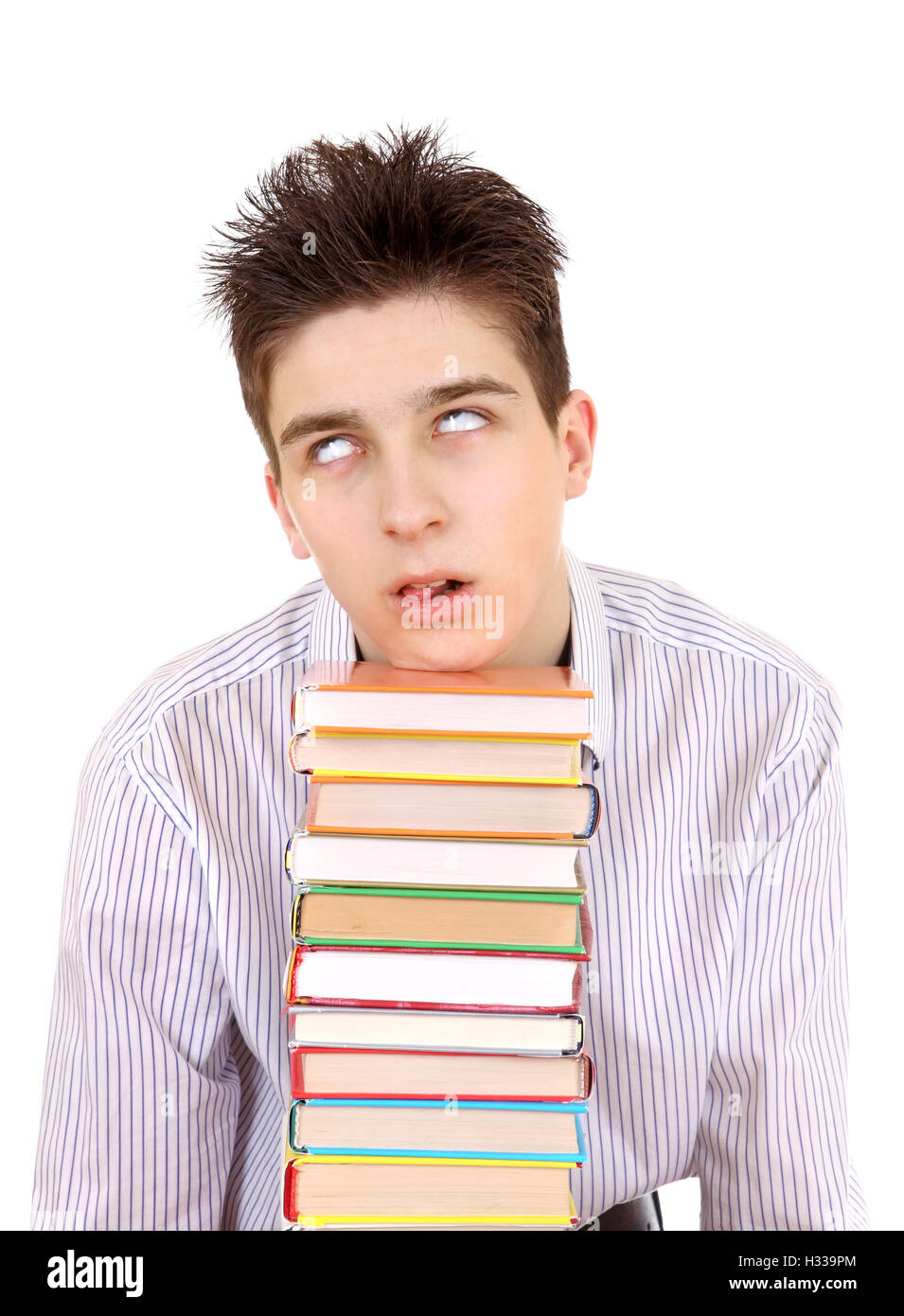 Annoyed Teenager with the Books Stock Photo